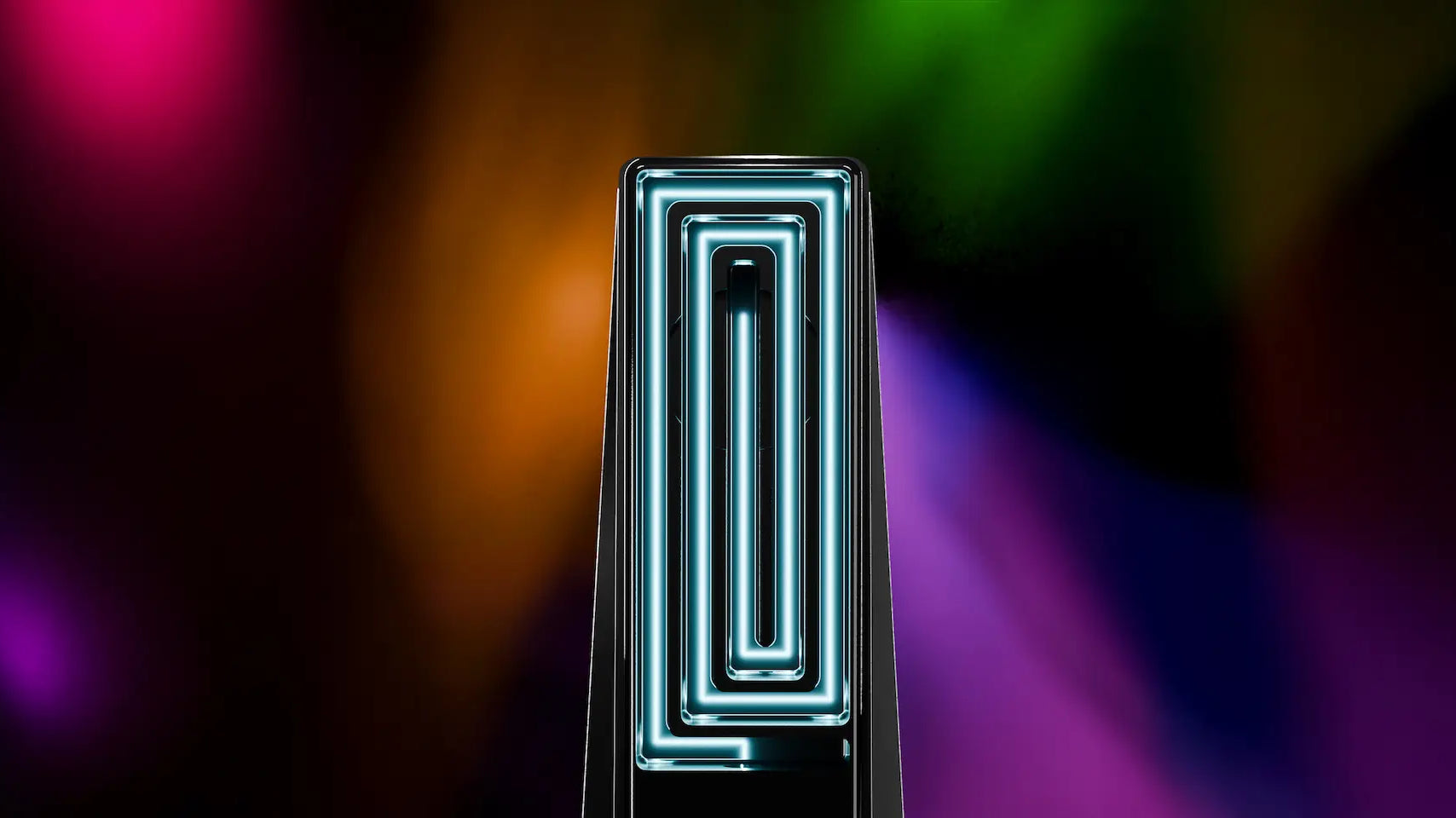 modern Tempest smoking pipe with a cooling labyrinth pathway illustrated with colorful lighting