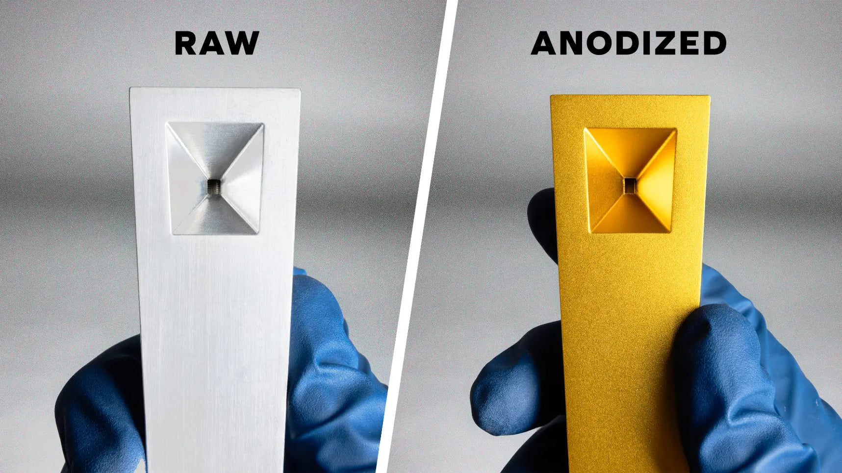 A raw aluminum Tempest pipe compared to an anodized one