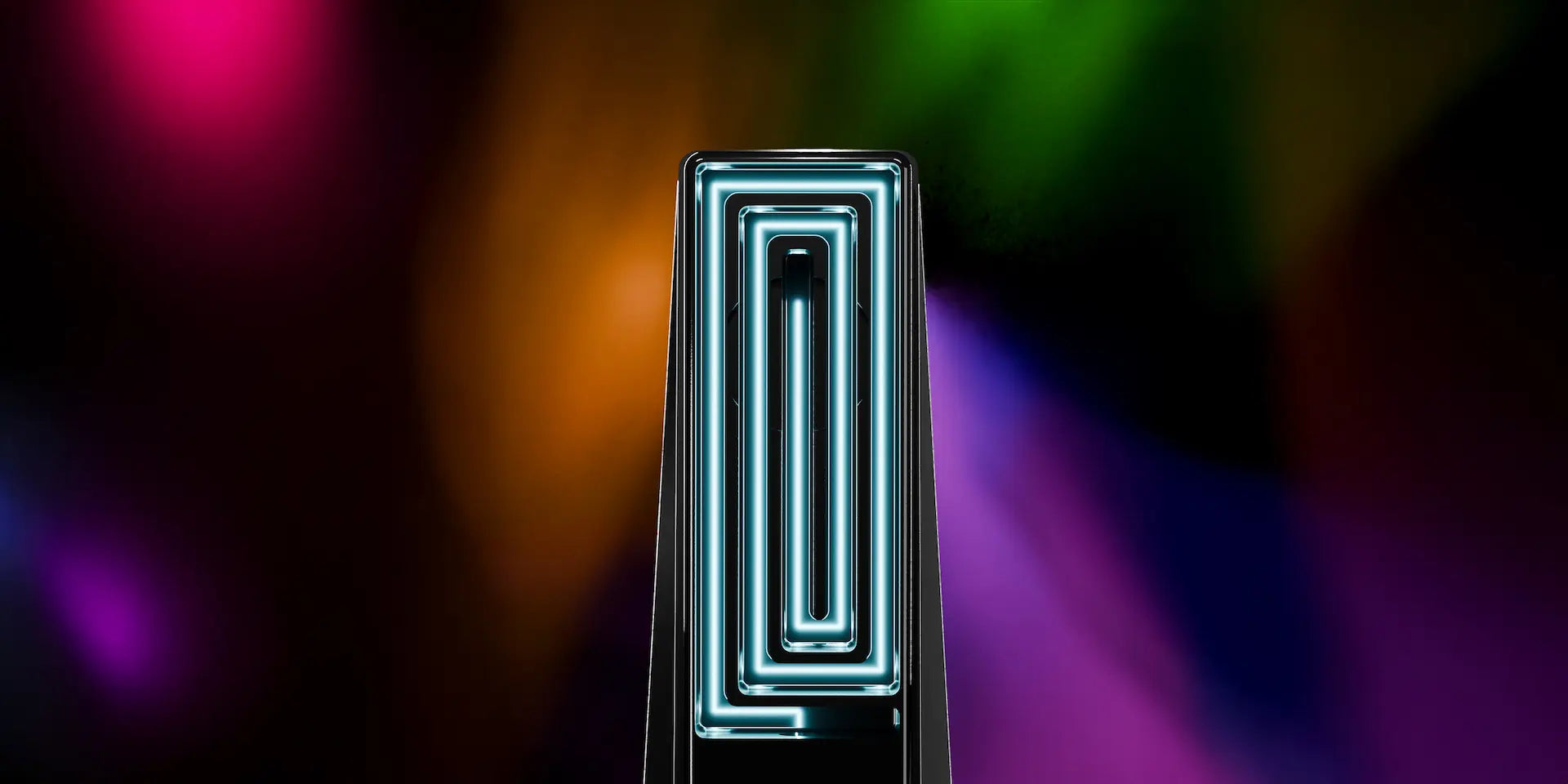 modern Tempest smoking pipe with a cooling labyrinth pathway illustrated with colorful lighting