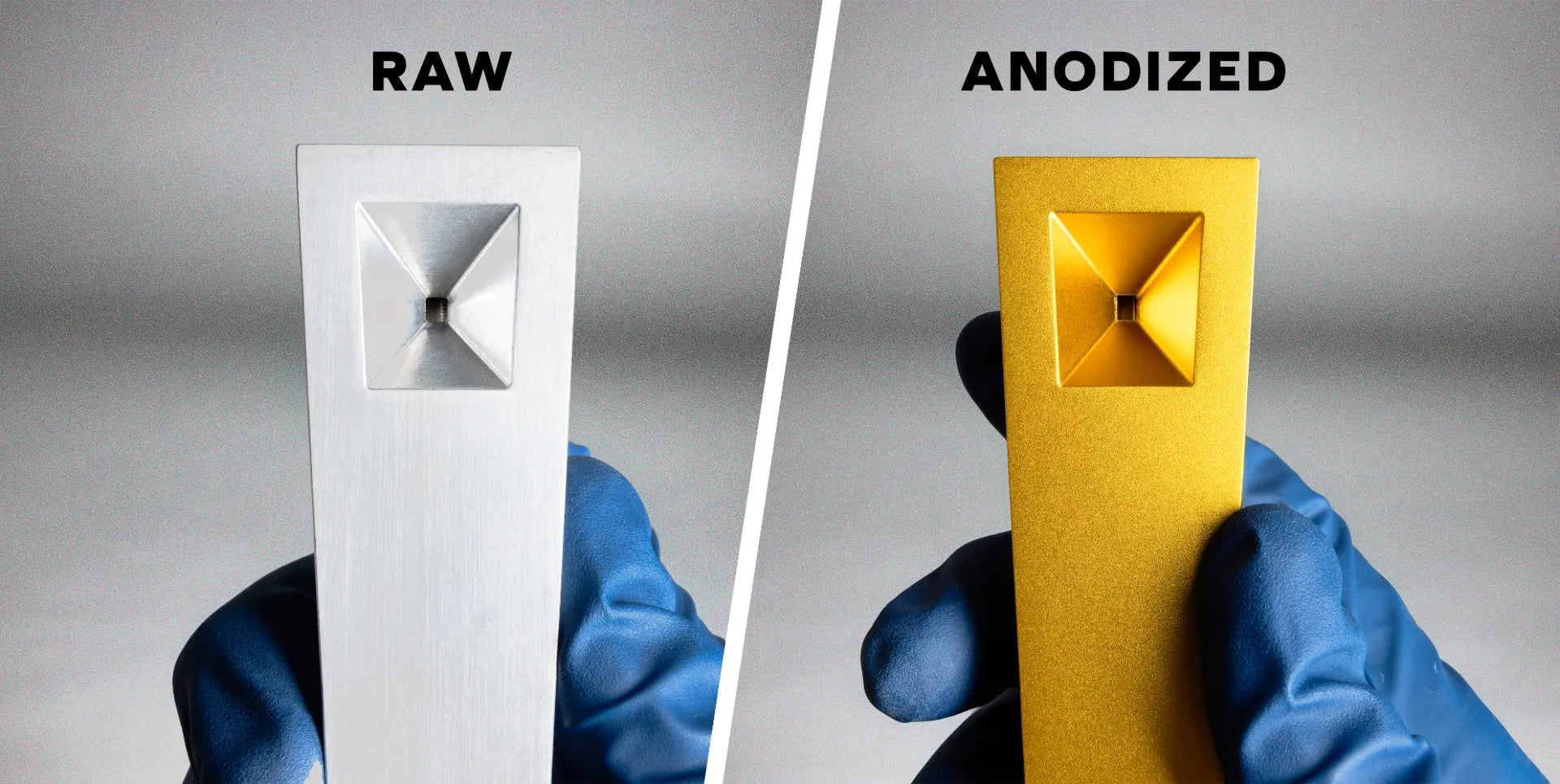 A raw aluminum Tempest pipe compared to an anodized one